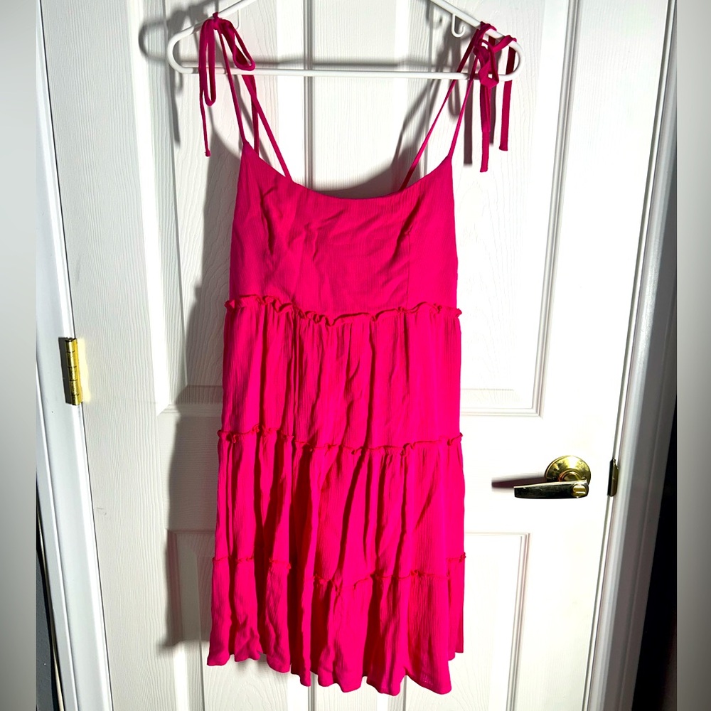 Hot pink summer dress tie shoulders